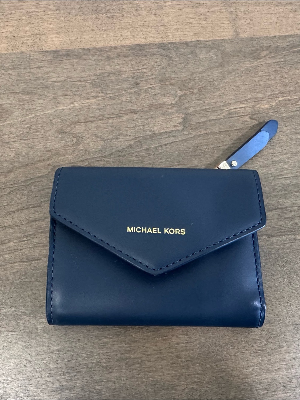 Michael Kors Navy Leather Small Wallet with Gold Logo